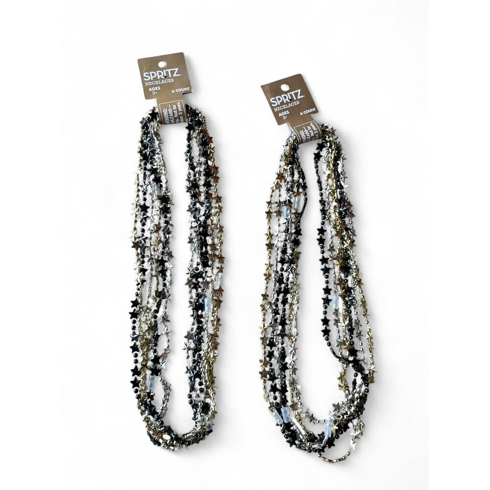 NWT 12 Spritz Target Beaded Necklaces Plastic Stars Black Silver & Gold 2 Pack